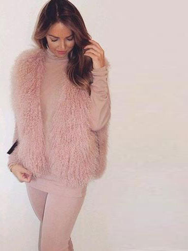Mongolian Fur Gillet - Pink