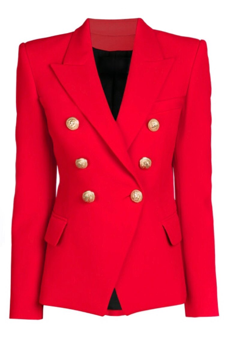 Double Breasted Blazer with Gold Hardware - Red