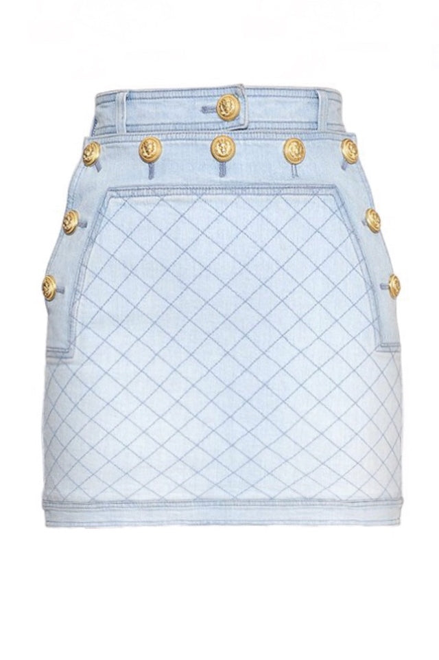 Denim Buttoned Skirt with Gold Hardware