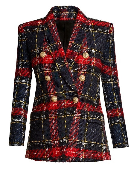 PLAID TWEED WOOL BLAZER