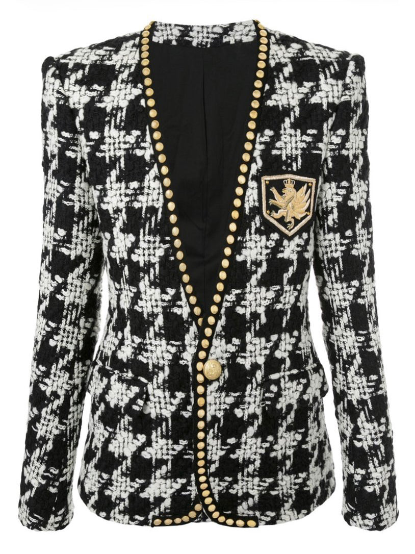 Houndstooth Studded Blazer