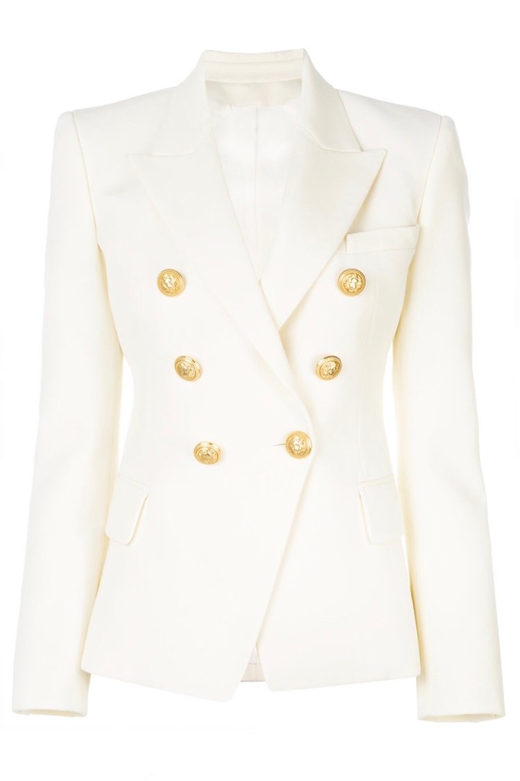 Double Breasted Blazer with Gold Hardware - White