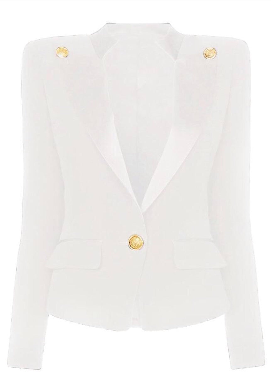Collar Button Blazer - White