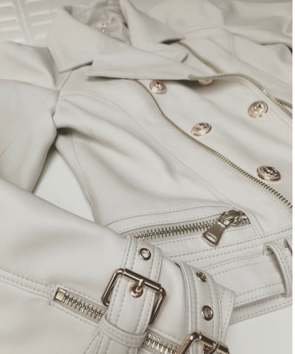 Hannah Leather Biker with gold Hardware - Ivory