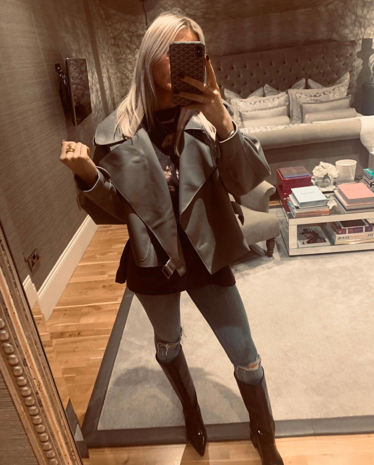Oversized Leather Jacket - Grey