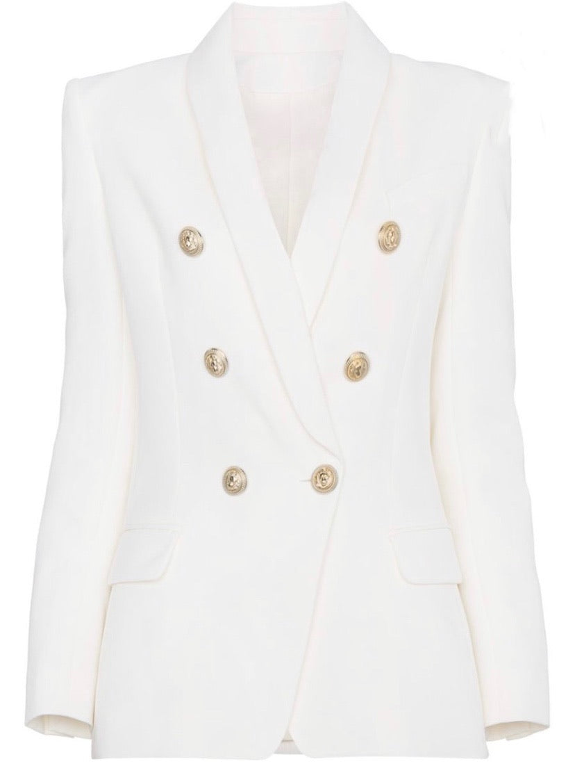 White Long Length Double Breasted Blazer