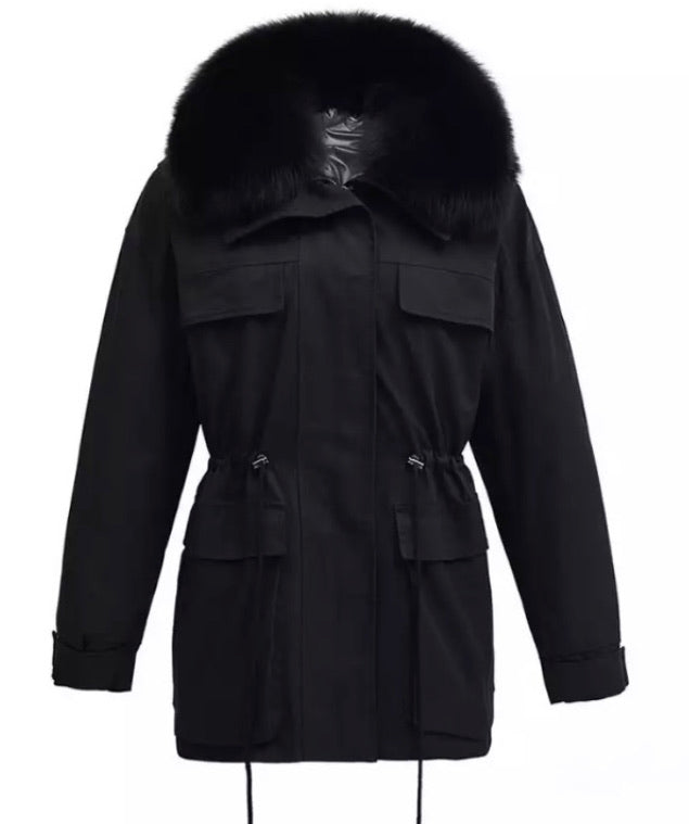Fur Collar Parka - Black