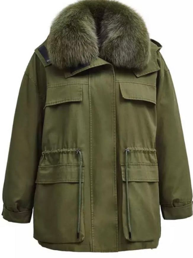 Fur Collar Parka - Green