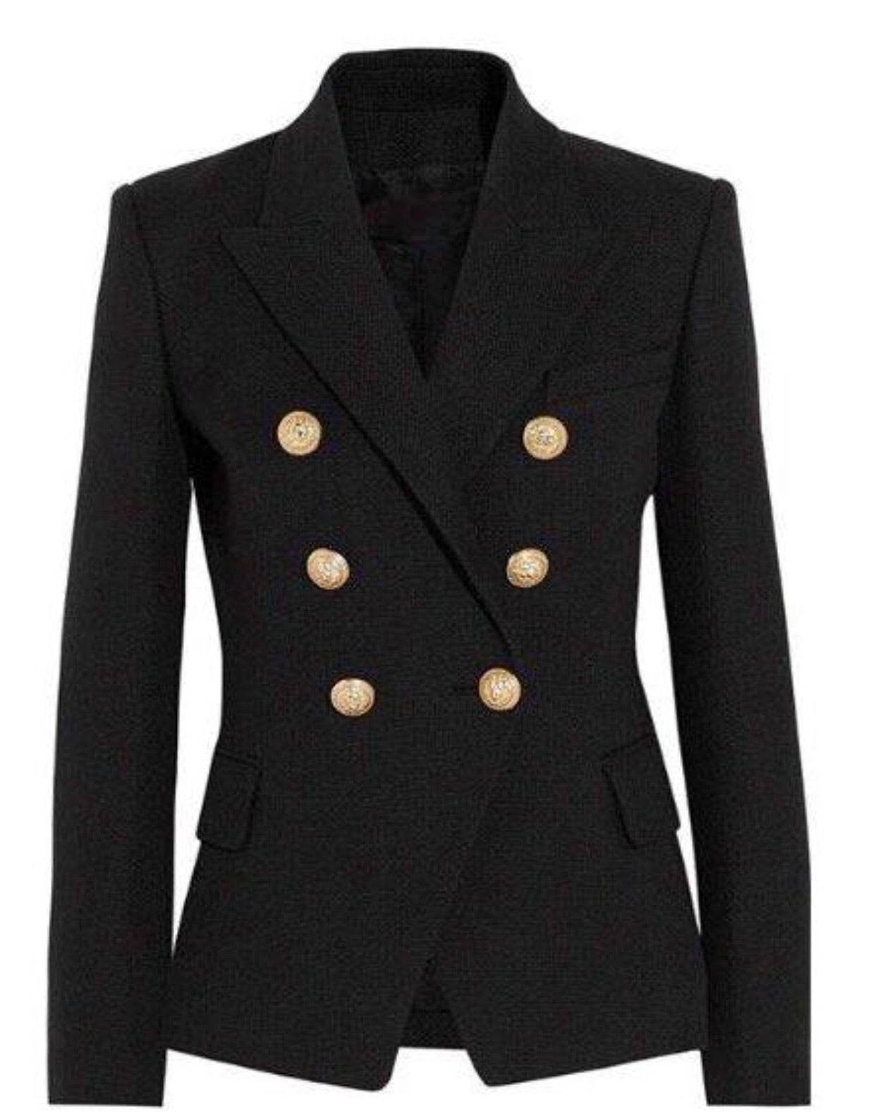 Double Breasted Blazer with Gold Hardware - Black