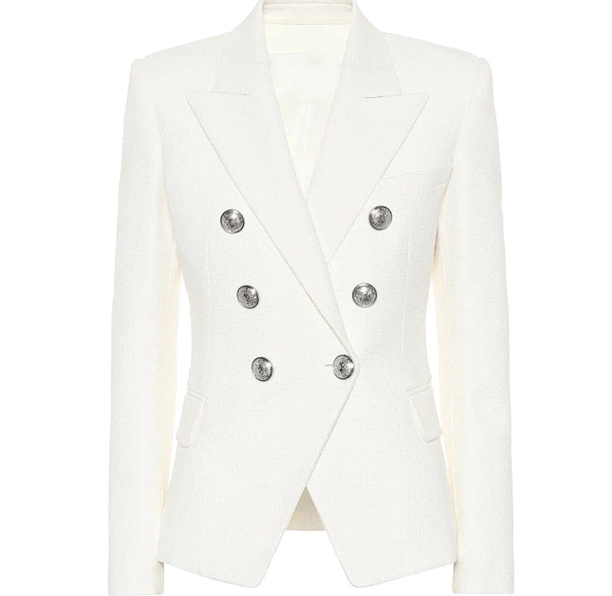 Double Breasted Blazer with Silver Hardware - White