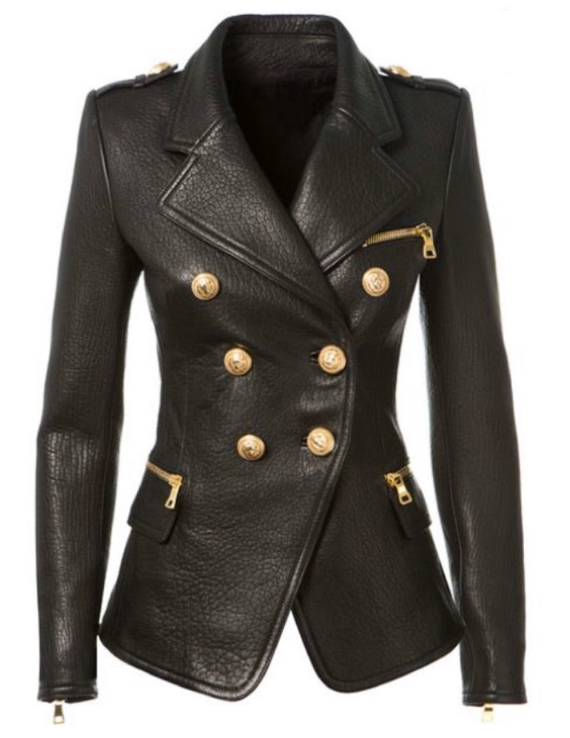Biker Double Breasted Leather with gold Hardware