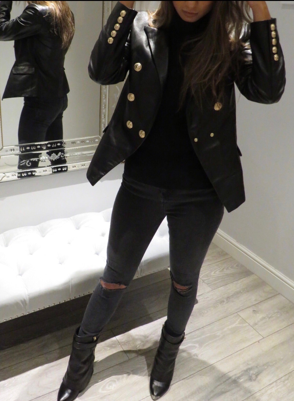 Leather Double Breasted Blazer