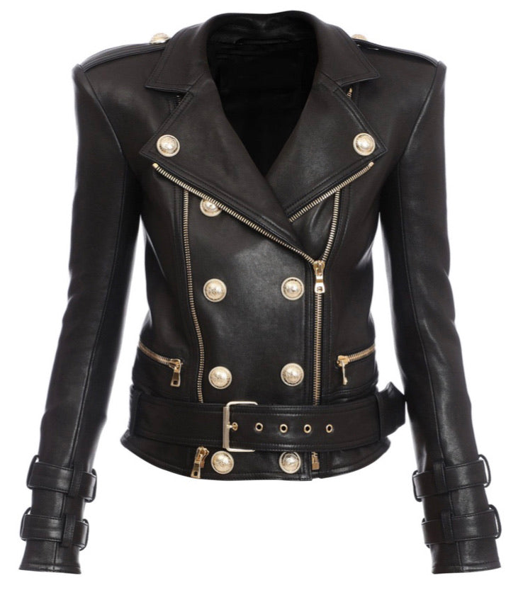 Olivia Leather Biker with gold Hardware