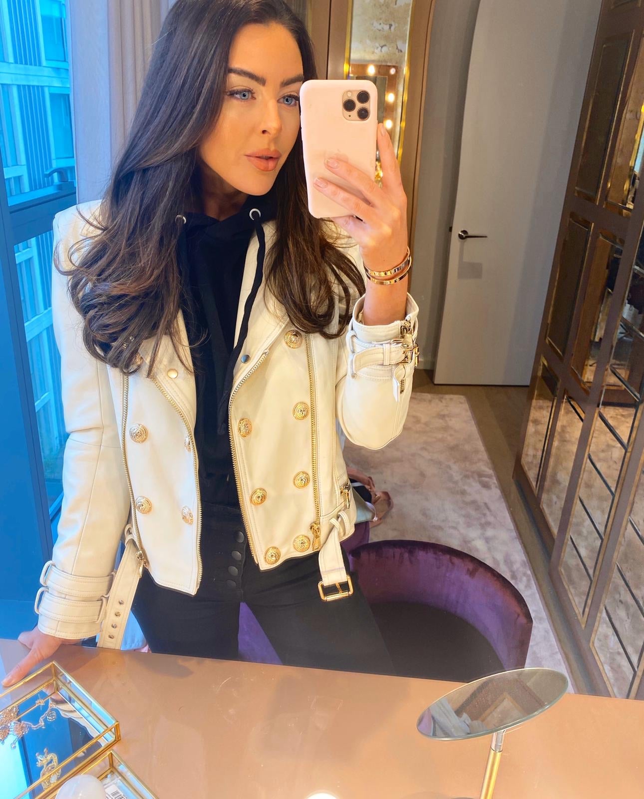 Kelly Leather Biker with gold Hardware - Ivory