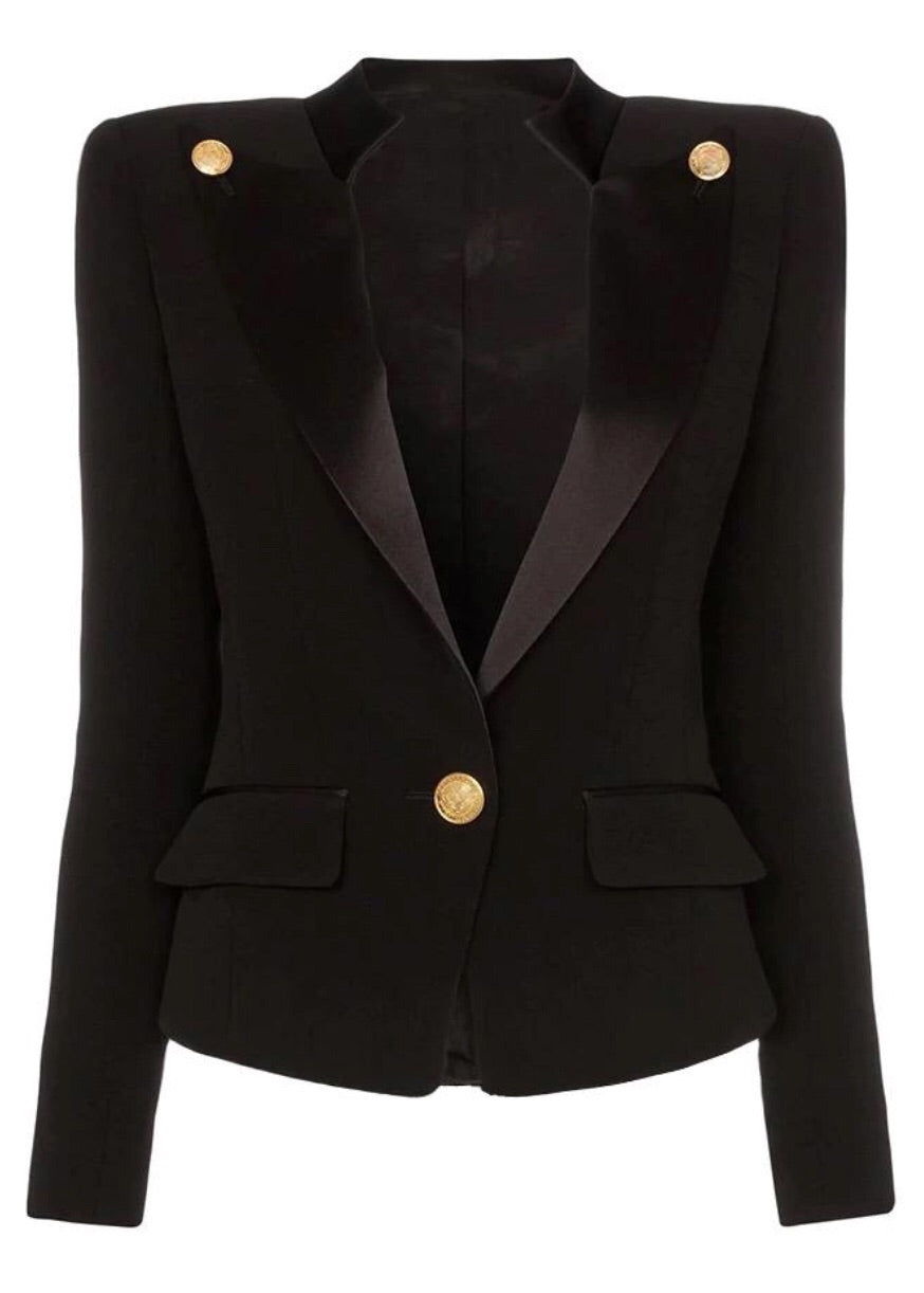 Collar Button Blazer - Black