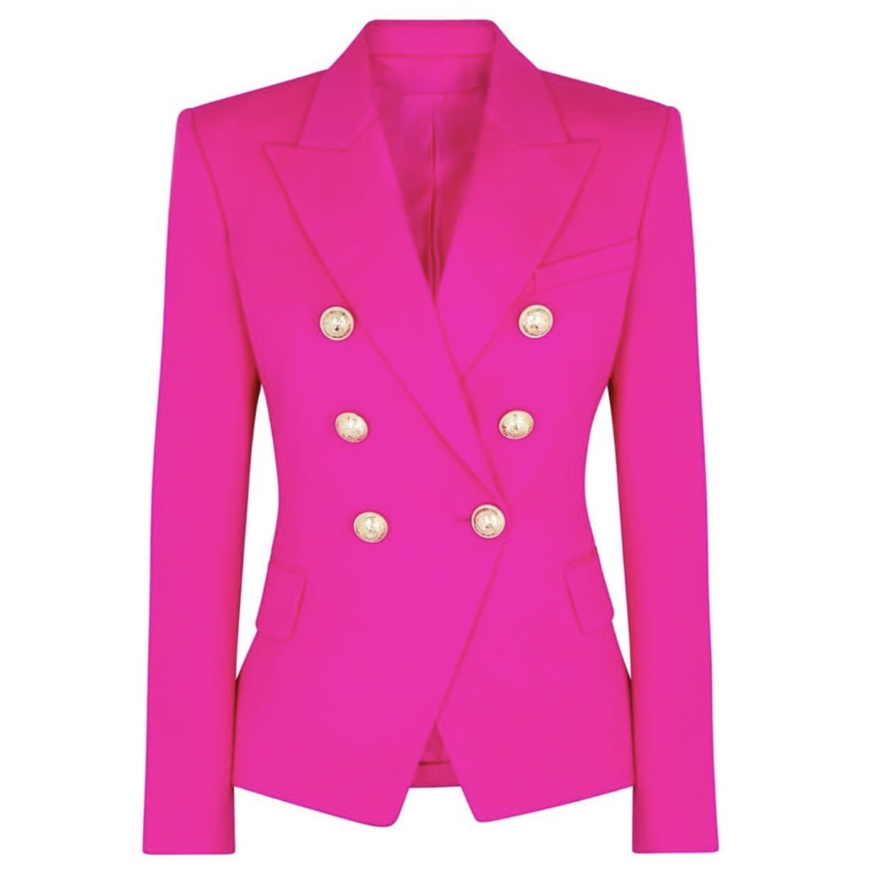 Double Breasted Blazer with Gold Hardware - Luminous Pink