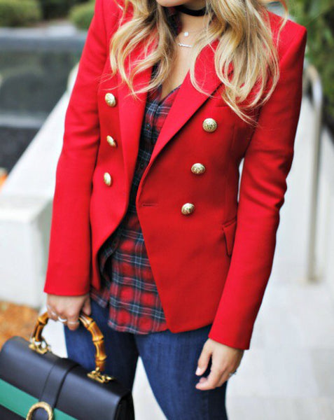 Double Breasted Blazer with Gold Hardware - Red – FHB
