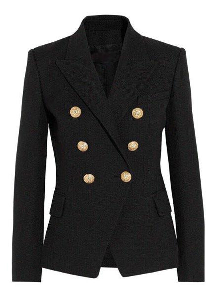 Double Breasted Blazer with Gold Hardware - Black