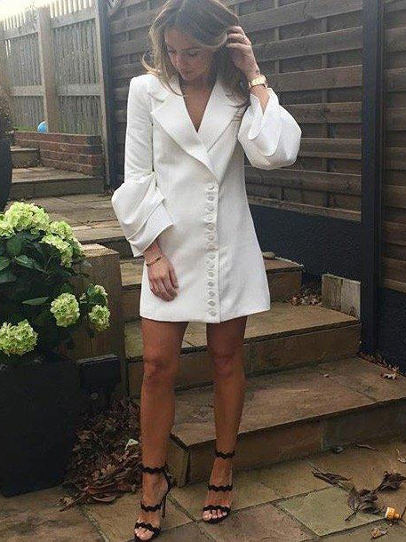 Bell Sleeve Tux Dress - White