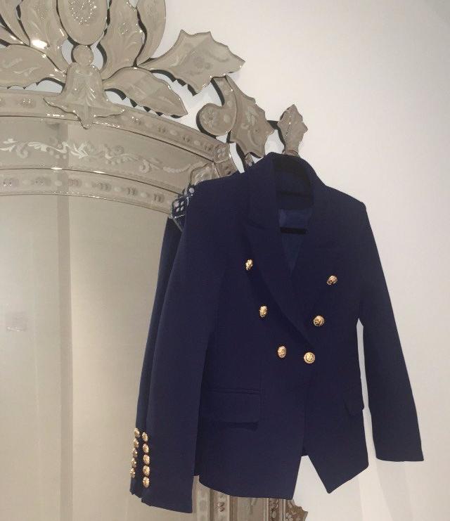 Double Breasted Blazer with Gold Hardware - Navy