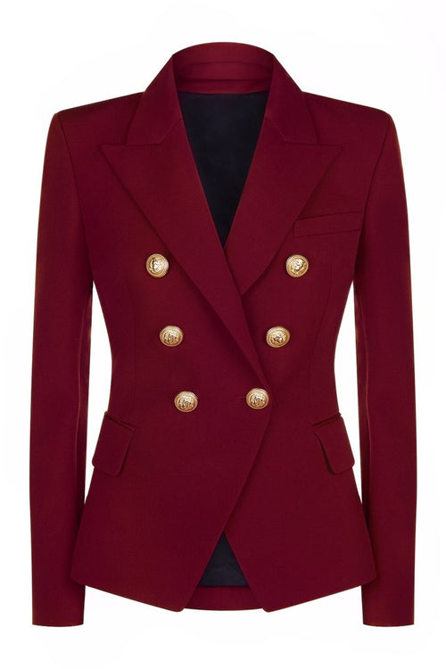Double Breasted Blazer with Gold Hardware - Wine Red