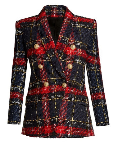 Double Breasted Blazer with Gold Hardware - Red