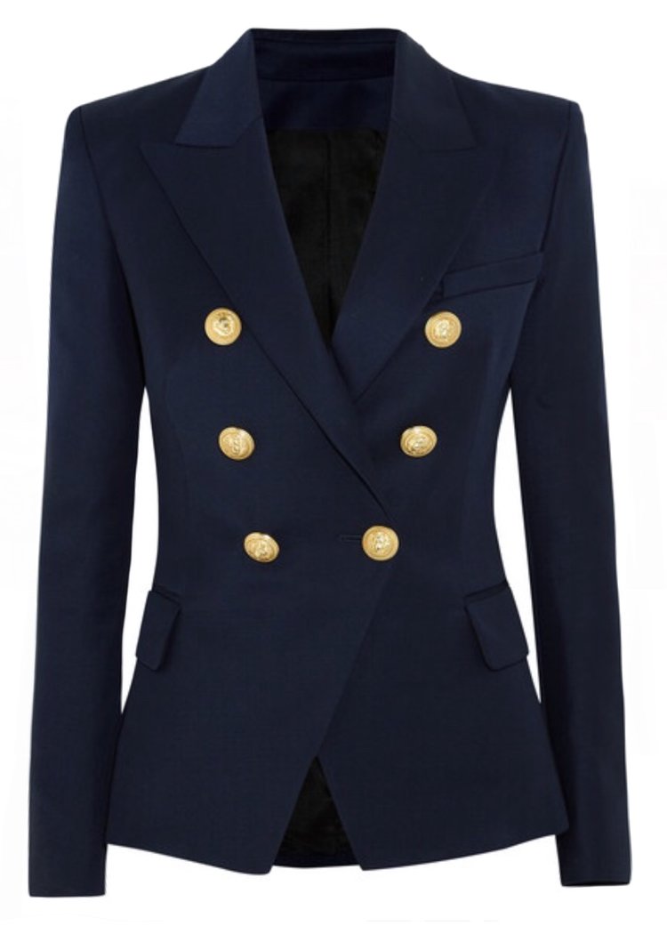 Double Breasted Blazer with Gold Hardware - Navy