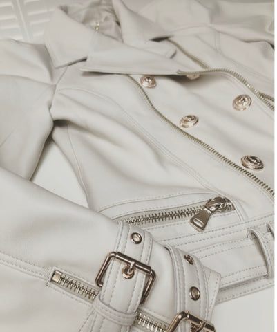 Oversized Leather Jacket - Beige