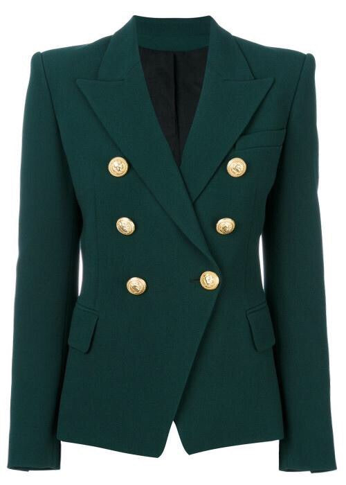 Double Breasted Blazer with Gold Hardware - Forest Green