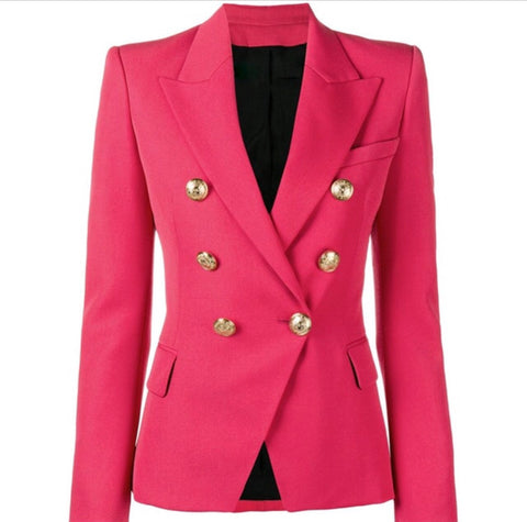 Double Breasted Tie Blazer with Gold Hardware - Pink