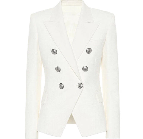 Double Breasted Blazer with Gold Hardware - White