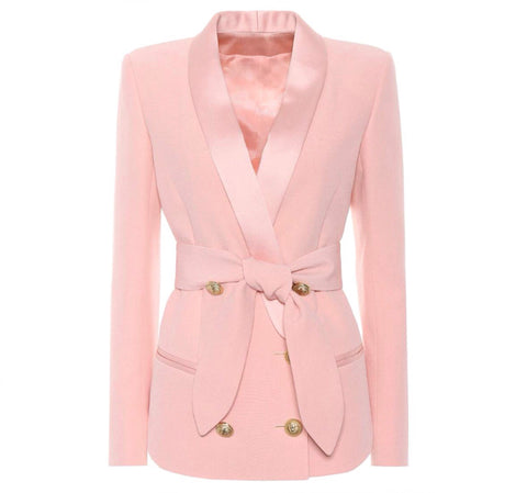 Double Breasted Blazer with Gold Hardware - Luminous Pink