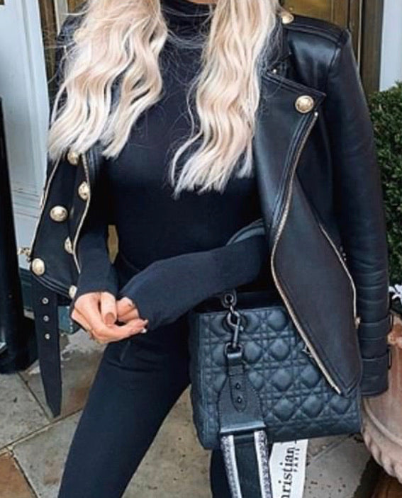 Olivia Leather Biker with gold Hardware