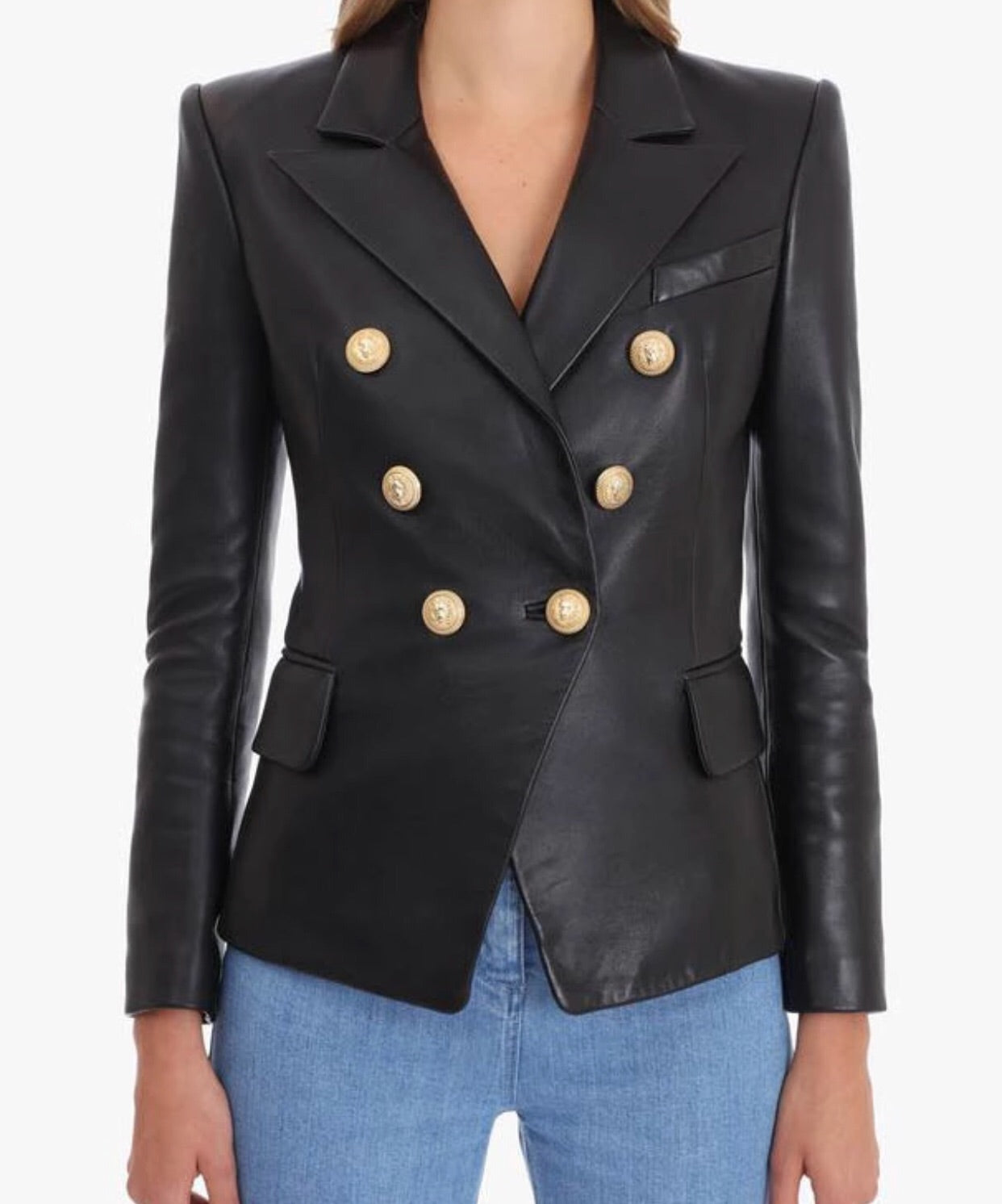 Premium Collection - Lambskin Leather Double Breasted Blazer