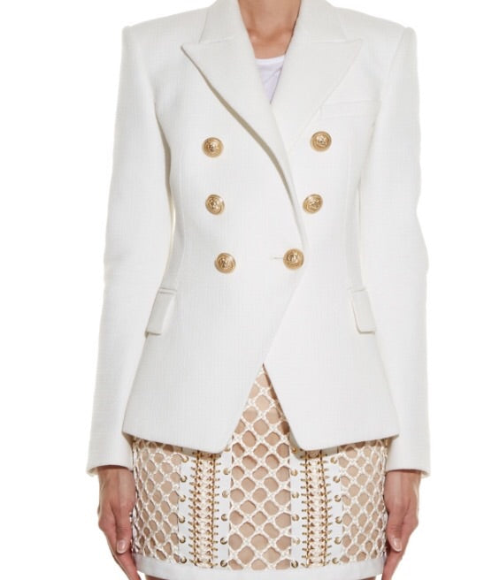 White Long Length Double Breasted Blazer