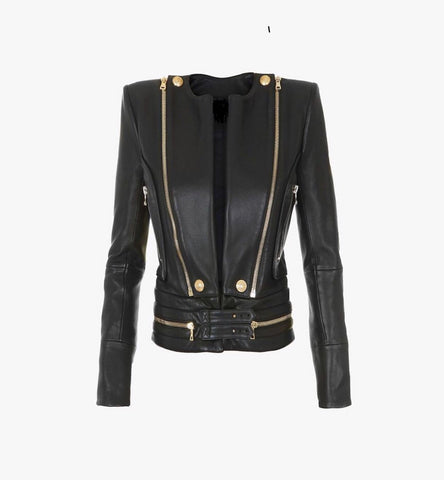 Oversized Leather Jacket - Beige