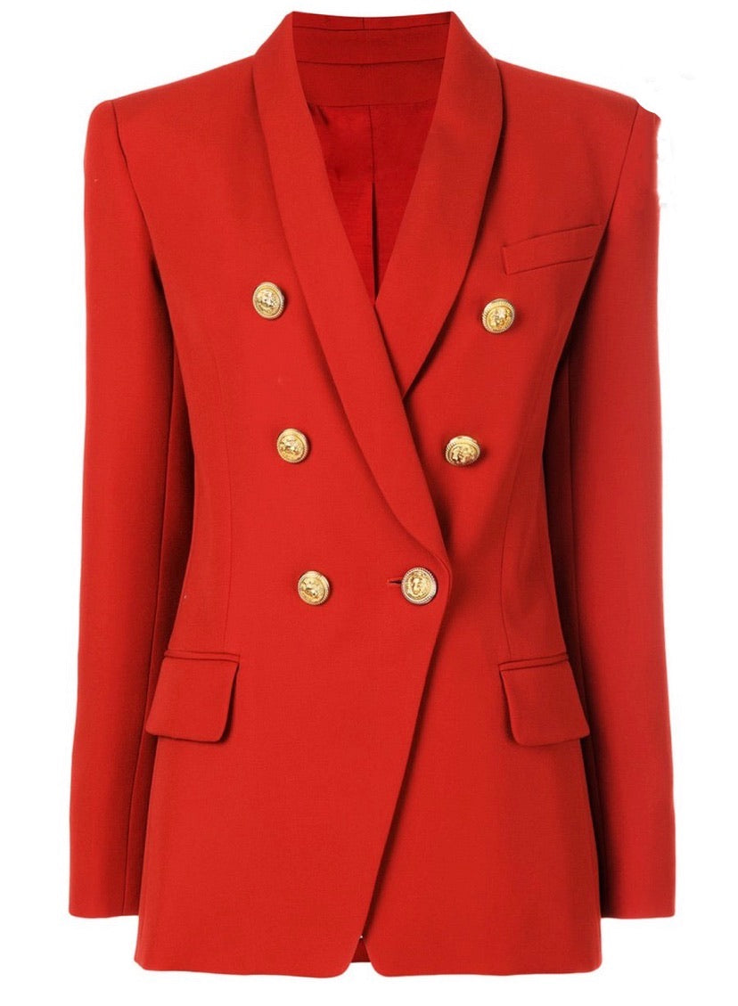 Long Length Double Breasted Blazer - Red