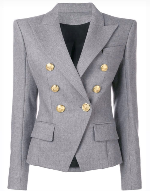 Breasted Blazer with Gold Hardware - Grey