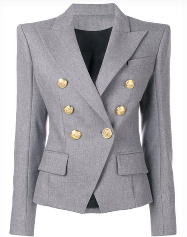 Double Breasted Blazer with Silver Hardware - White