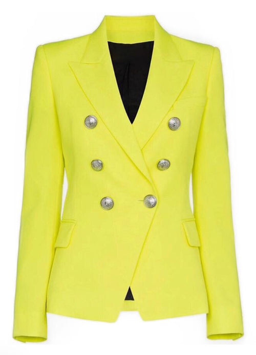 Double Breasted Blazer with Gold Hardware - luminous Yellow