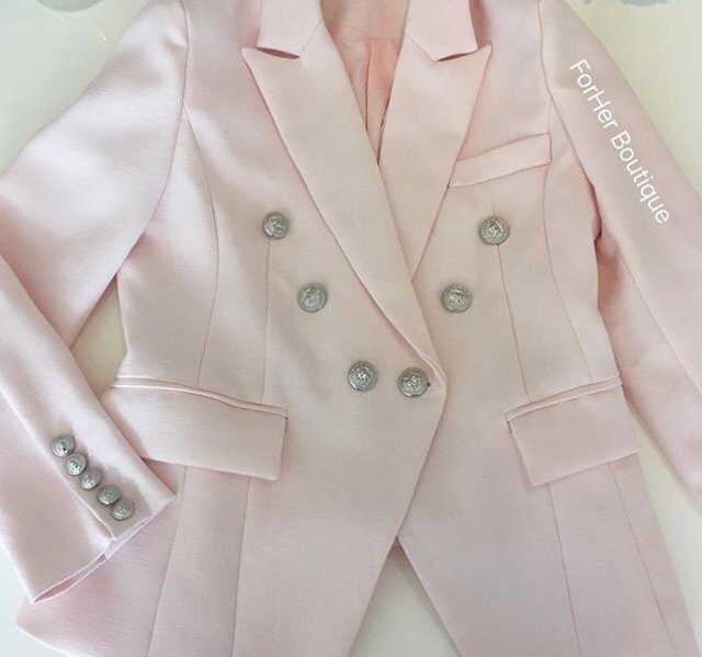Double Breasted Blazer with Silver Hardware - Pink