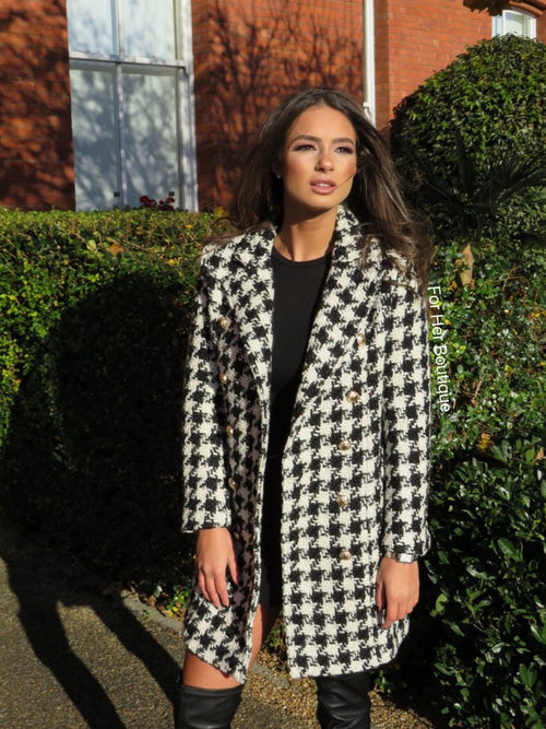Houndstooth Coat with Gold Hardware